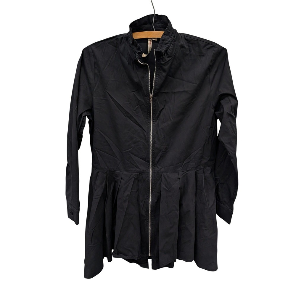 Comfy USA Women's Black Zip Front Pleated Peplum Tunic Top Jacket Lagenlook- XS